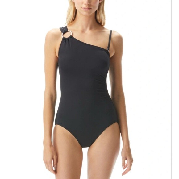 Michael Kors Embellished One-Shoulder Underwire One Piece Swimsuit Blk Sz 6 New - Picture 3 of 10